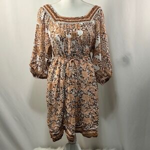 Wendy Bellissimo Dress Womens Large Floral Print 3/4‎ Sleeve Boho Chic